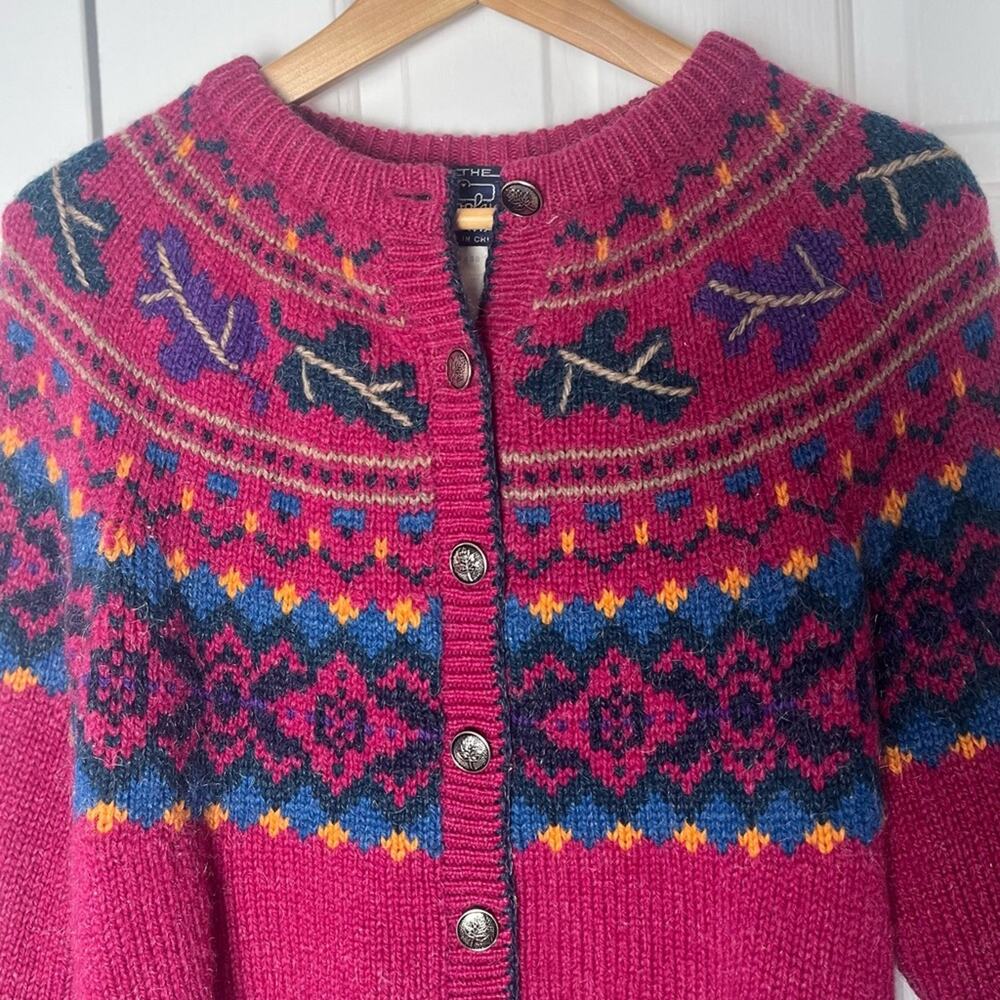 Vintage Woolrich Wool & Mohair Cardigan Sweater Size Medium Fair Isle Berry Pink - Picture 3 of 11